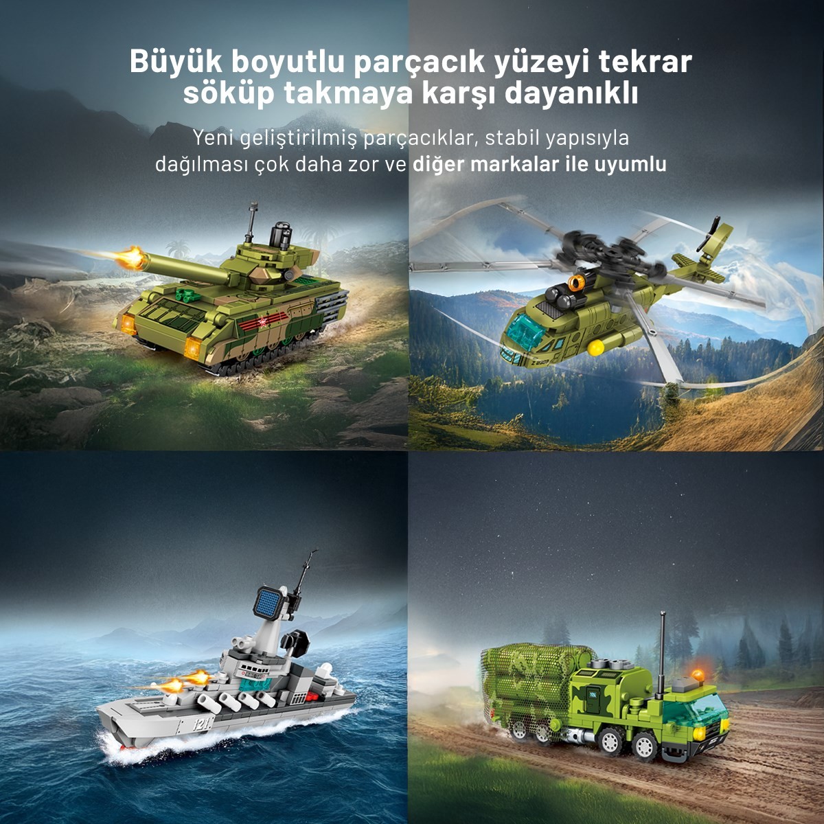 Sembo BLock Survival Warfare 4'lü Askeri Araçlar Yapı Bloğu Seti 792 Parça