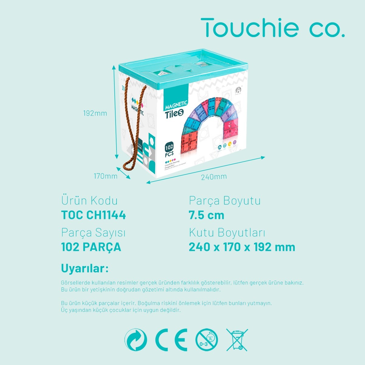 Touchie Co. Mıknatıslı manyetik 102 parça yapı blokları seti