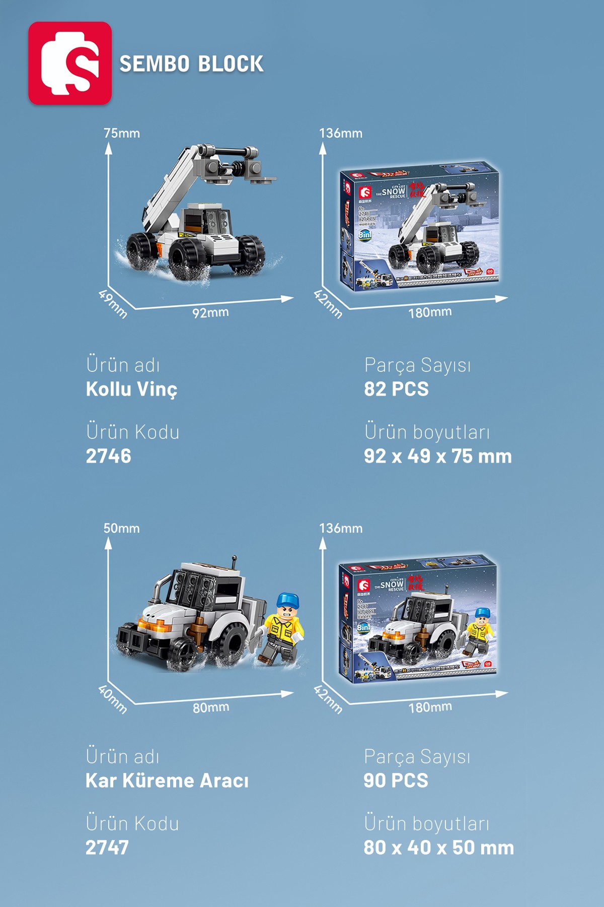 8'i 1 arada Kar Kurtarma seti 730 Parça yapı blokları Lego ile uyumlu(2744-2751)