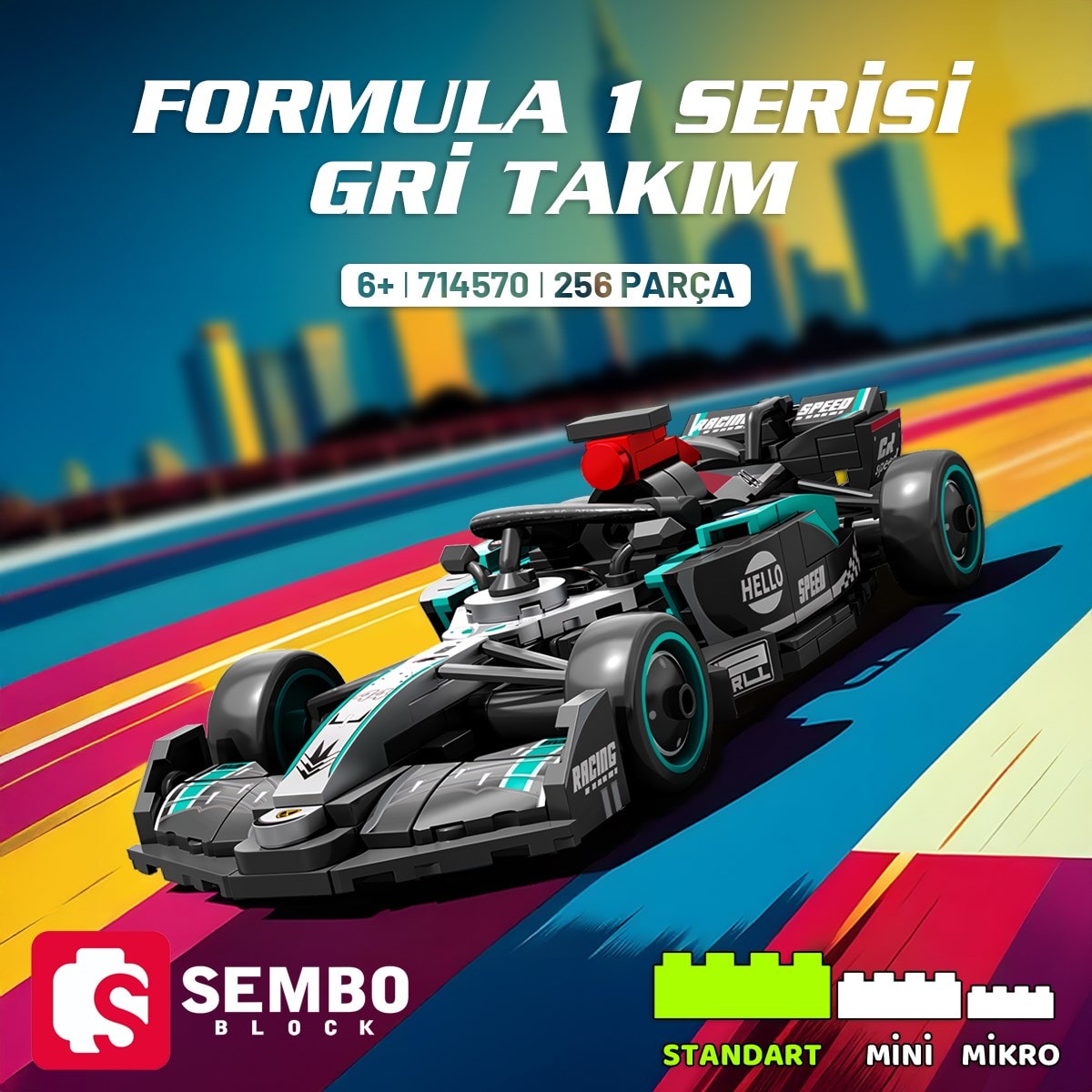 Sembo Block Formula 1 Serisi Gri Takım Yapı Bloğu Seti – 256 Parça