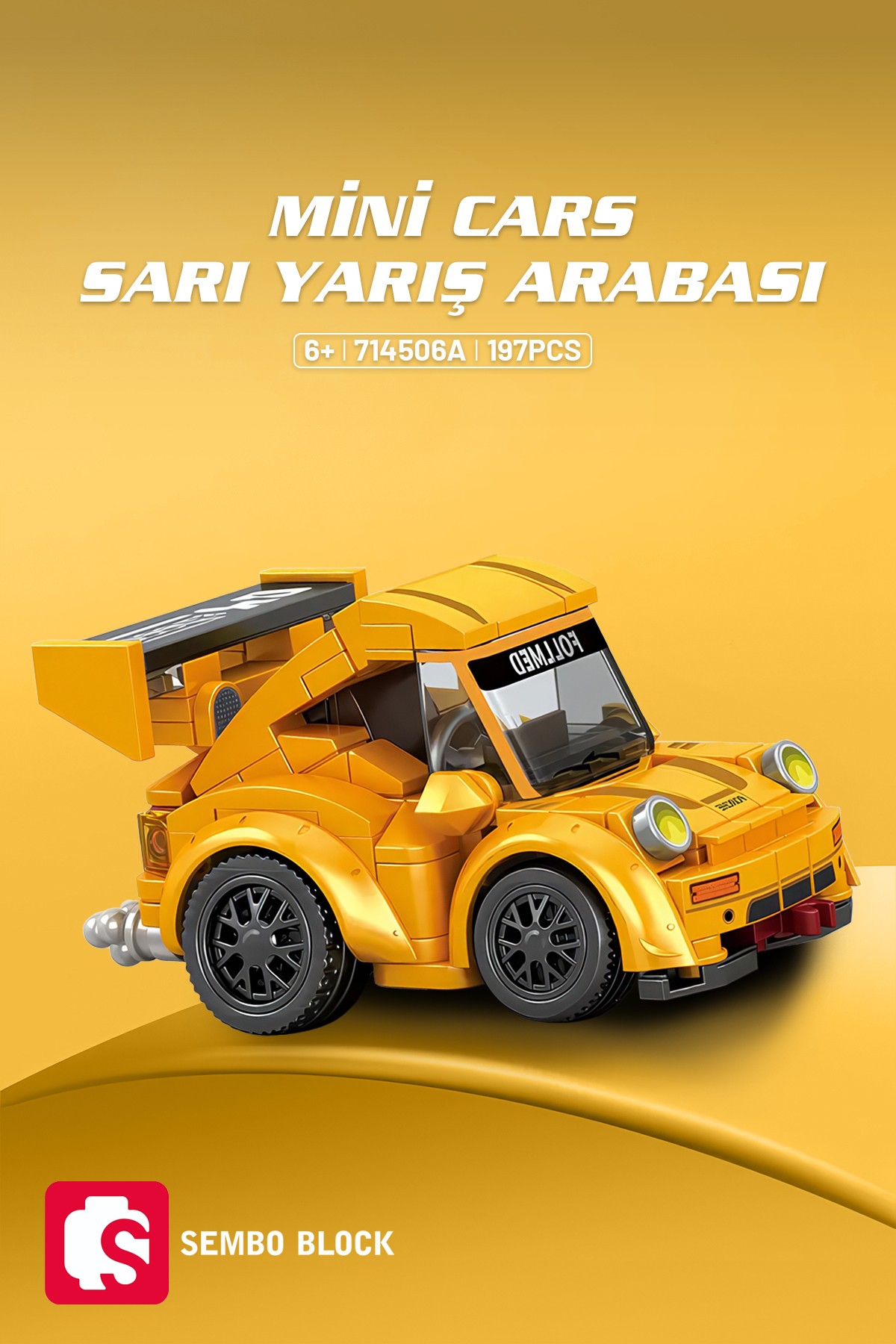 Mini Cars Sarı yarış arabası 197 Parça yapı blokları Lego ile uyumlu (714506A)