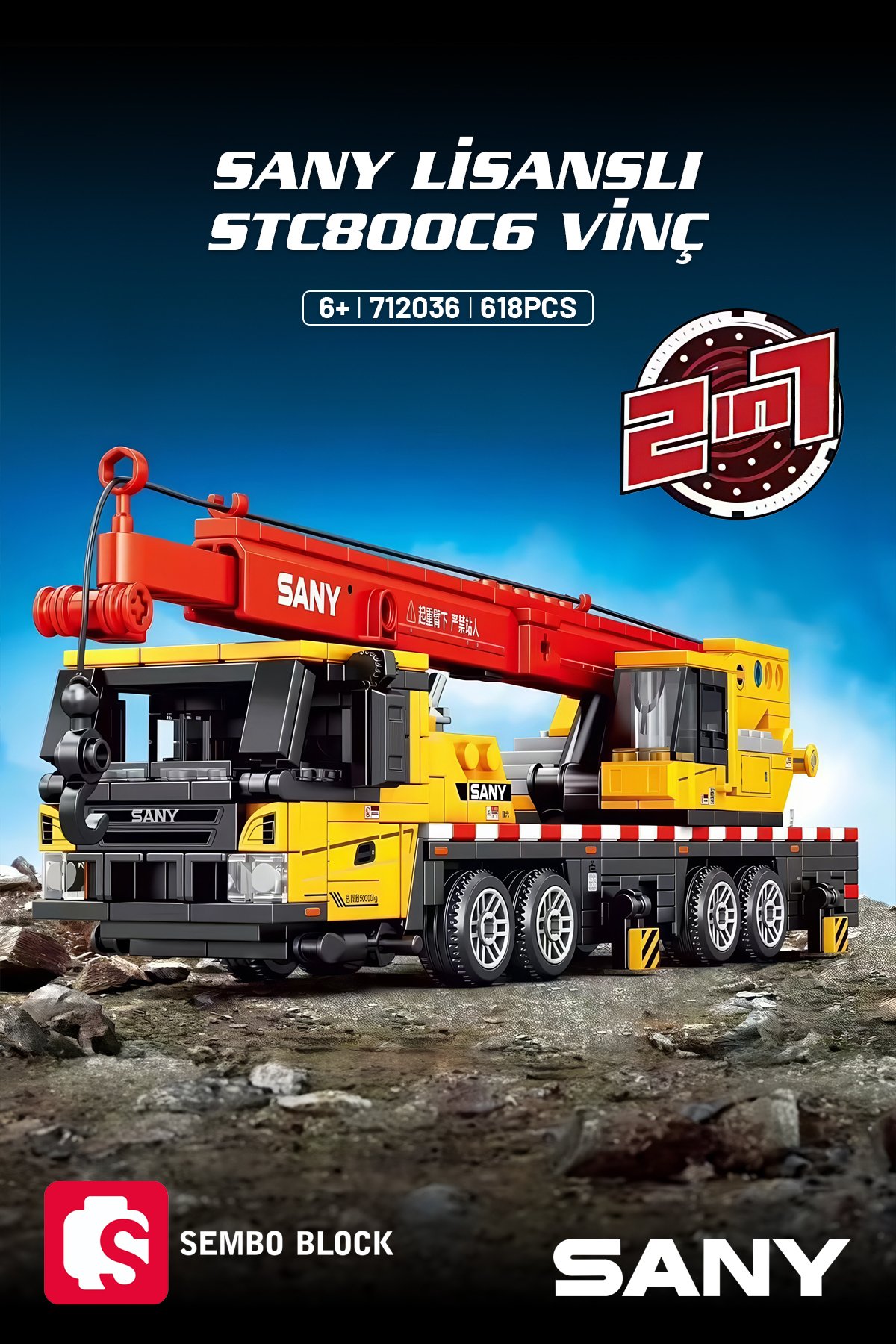 Sany Lisanslı Vinç 896 Parça yapı blokları Lego ile uyumlu (712036)