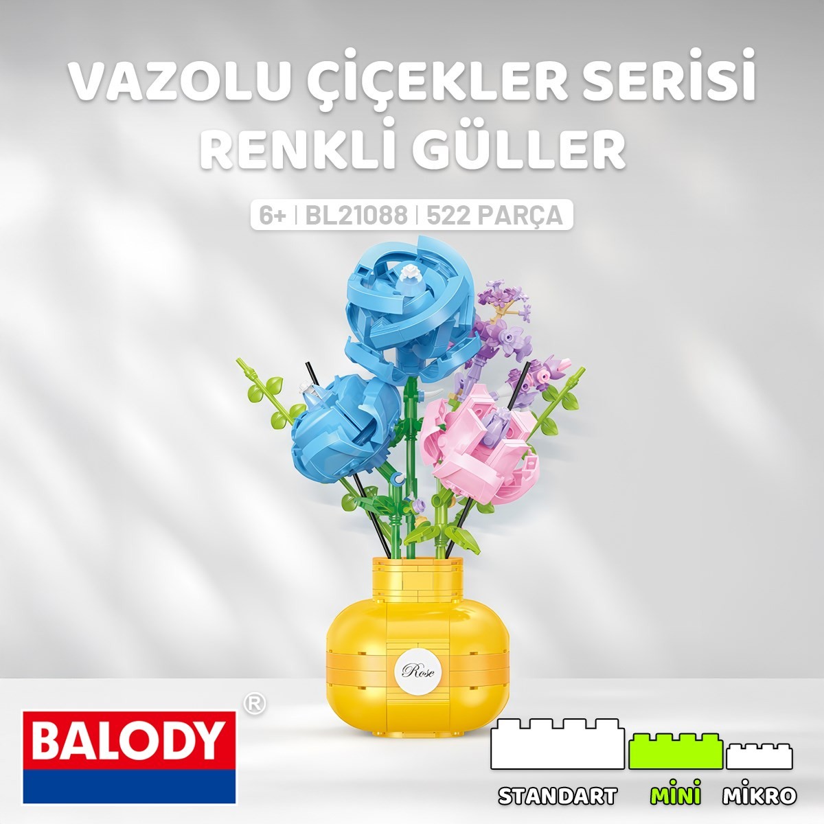 Vazolu Çiçekler Serisi – Renkli Güller (BL21088) – Mini Blok Yapı Oyuncakları Seti