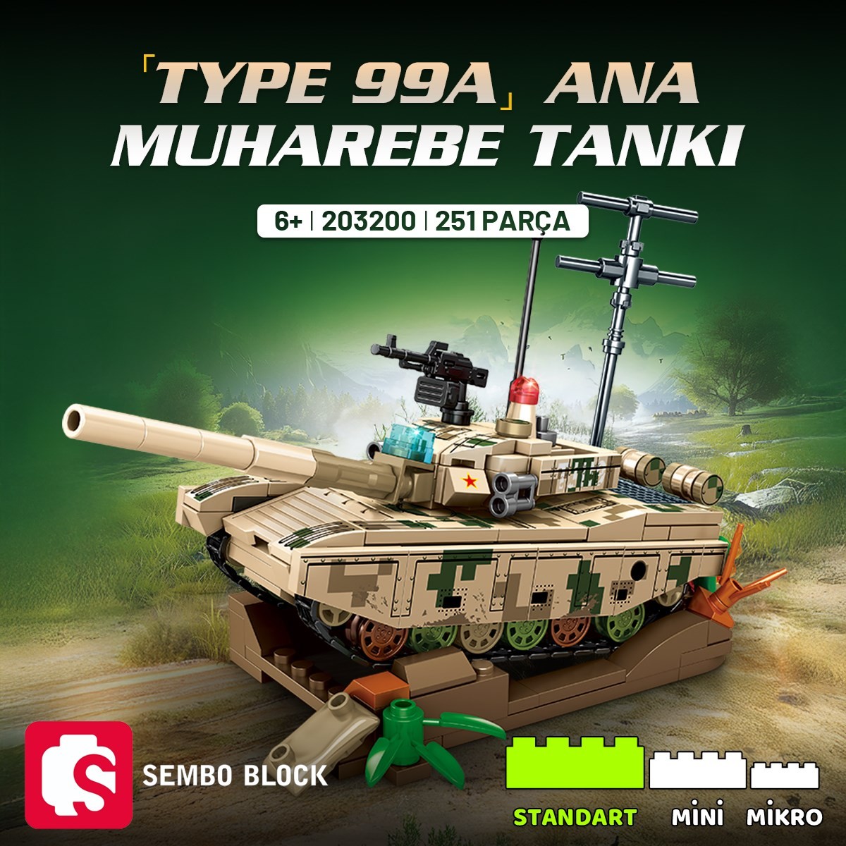Sembo Block Type 99A Ana Muharebe Tankı Yapı Bloğu Seti 251 Parça