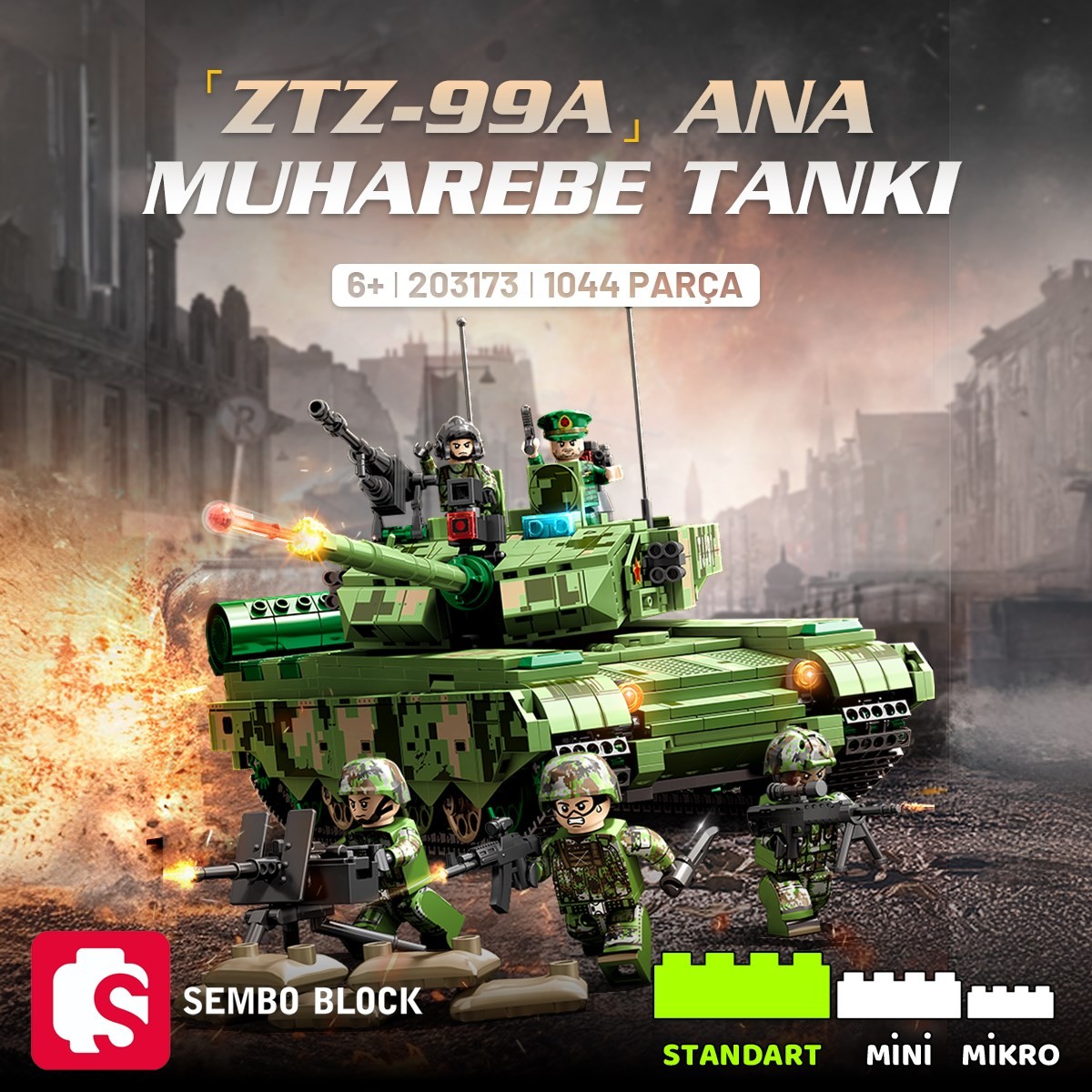 Sembo Block ZTZ-99A Ana Muharebe Tankı Yapı Bloğu Seti 1044 Parça