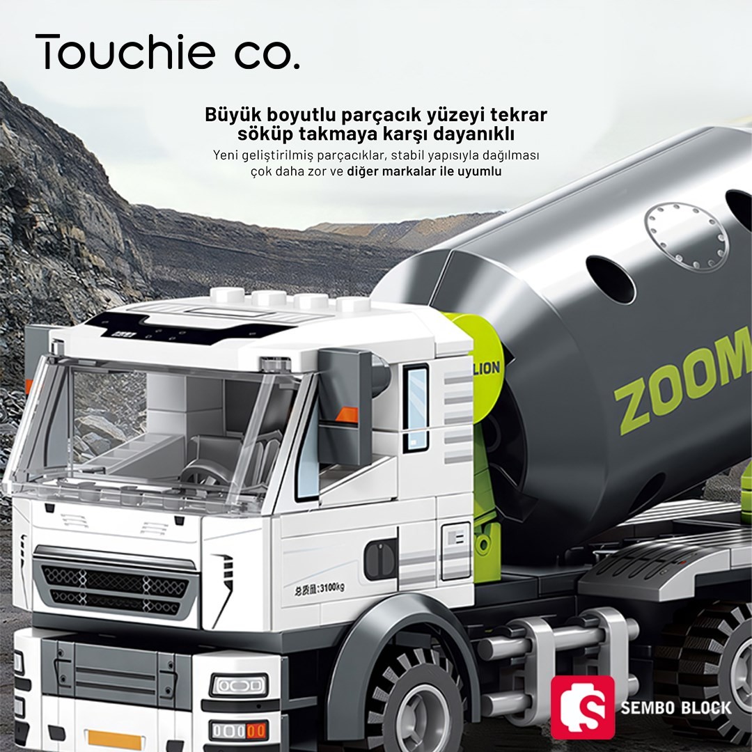 Sembo Block Zoomlion Lisanslı Mini Beton Mikseri 222 Parça Yapı Blokları LEGO ile Uyumlu (705100)