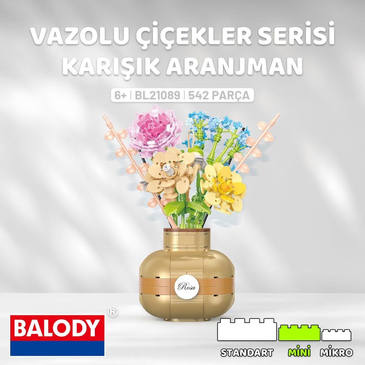 Balody Vazolu Çiçekler Serisi – Karışık Aranjman (BL21089) – Mini Blok Yapı Oyuncakları Seti
