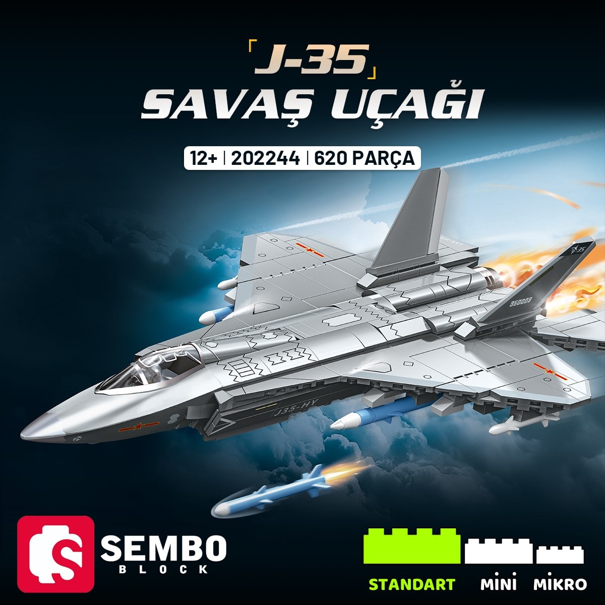 Sembo Block J-35 Savaş Uçağı Yapı Bloğu Seti – 620 Parça