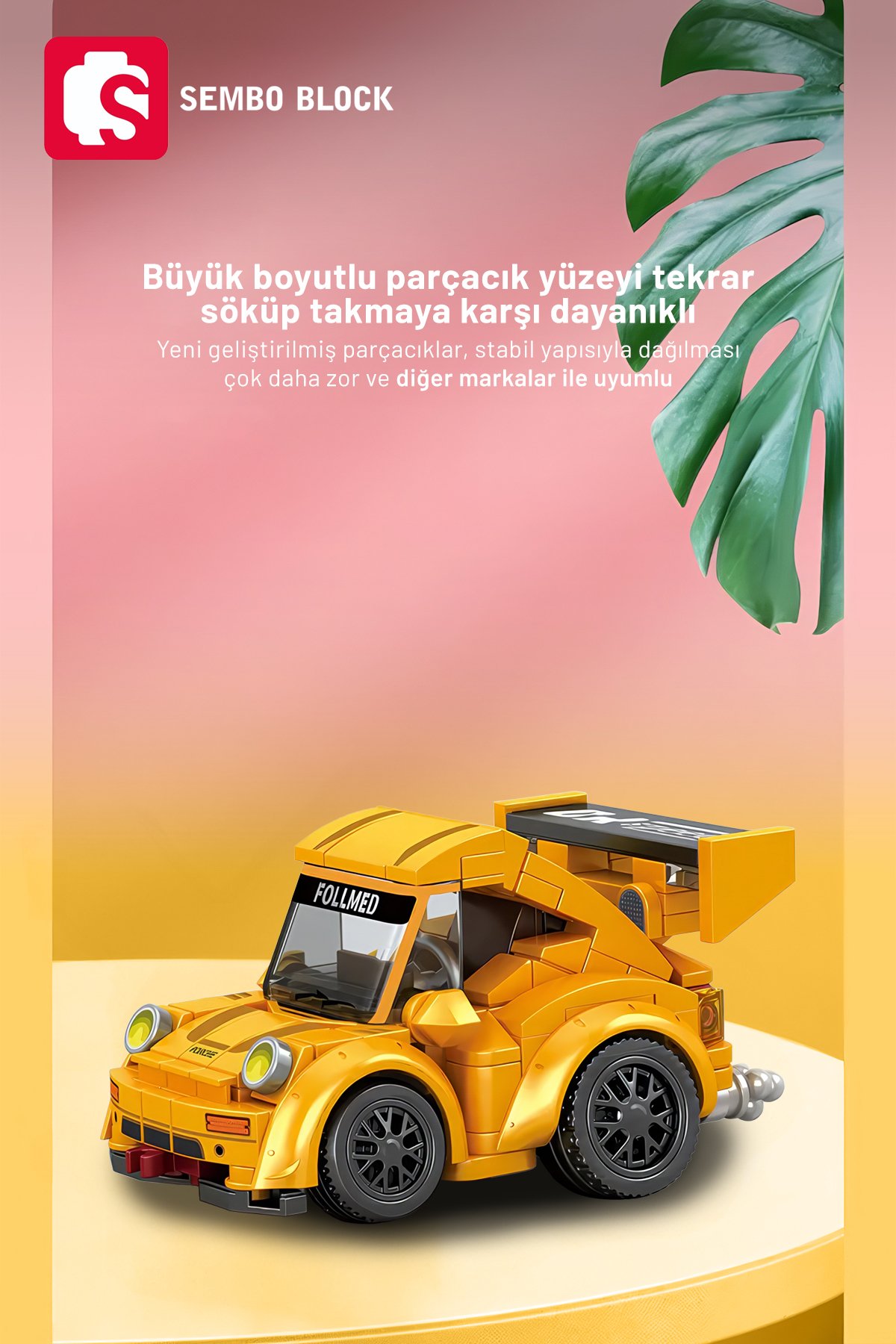 Mini Cars Sarı yarış arabası 197 Parça yapı blokları Lego ile uyumlu (714506A)