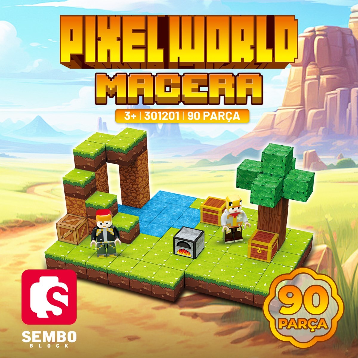 Sembo Block PixelWorld Macera Manyetik mıknatıslı küpler Yapı Bloğu Seti – 90 Parça