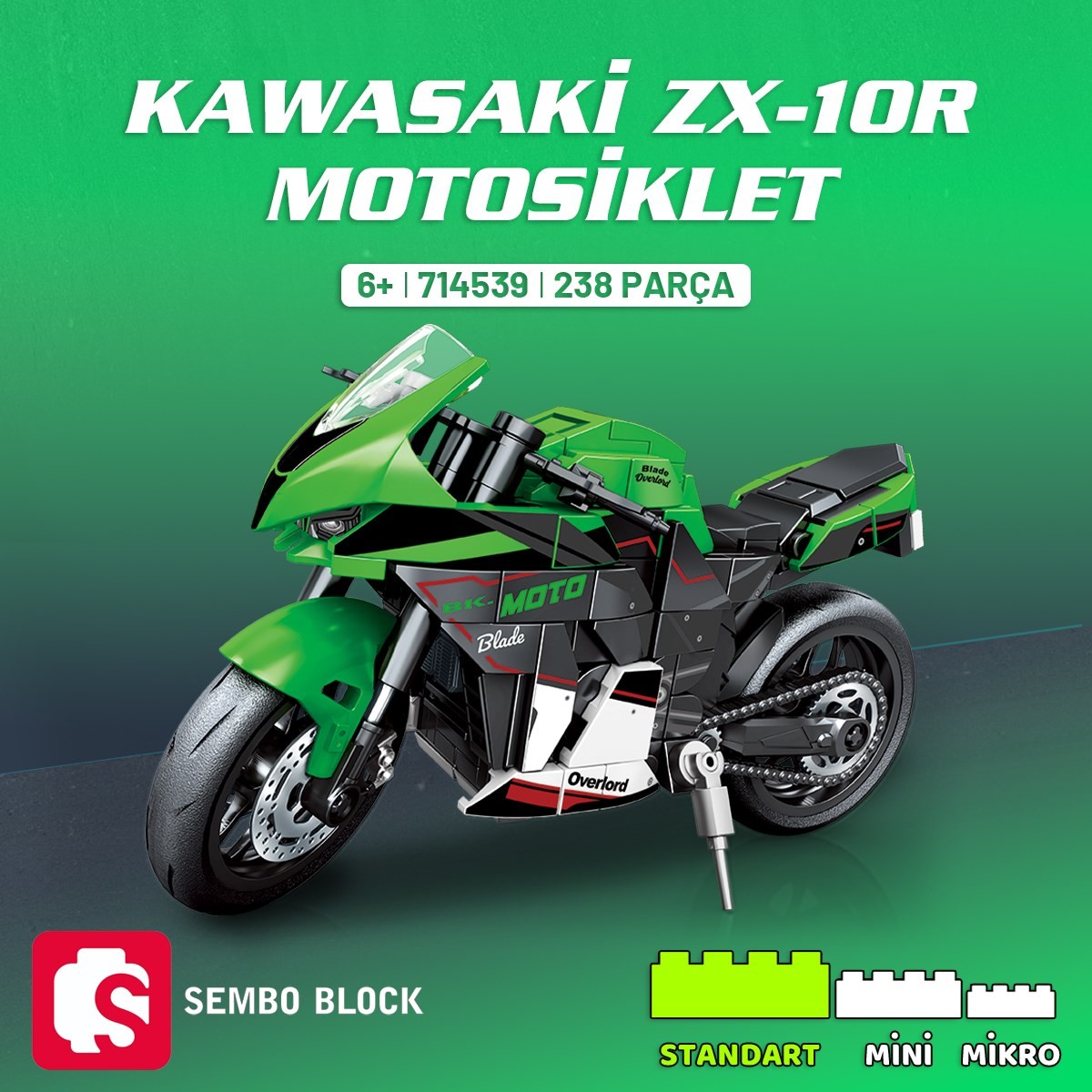Sembo Block Kawasaki ZX-10R Motosiklet Yapı Bloğu Seti 238 Parça 