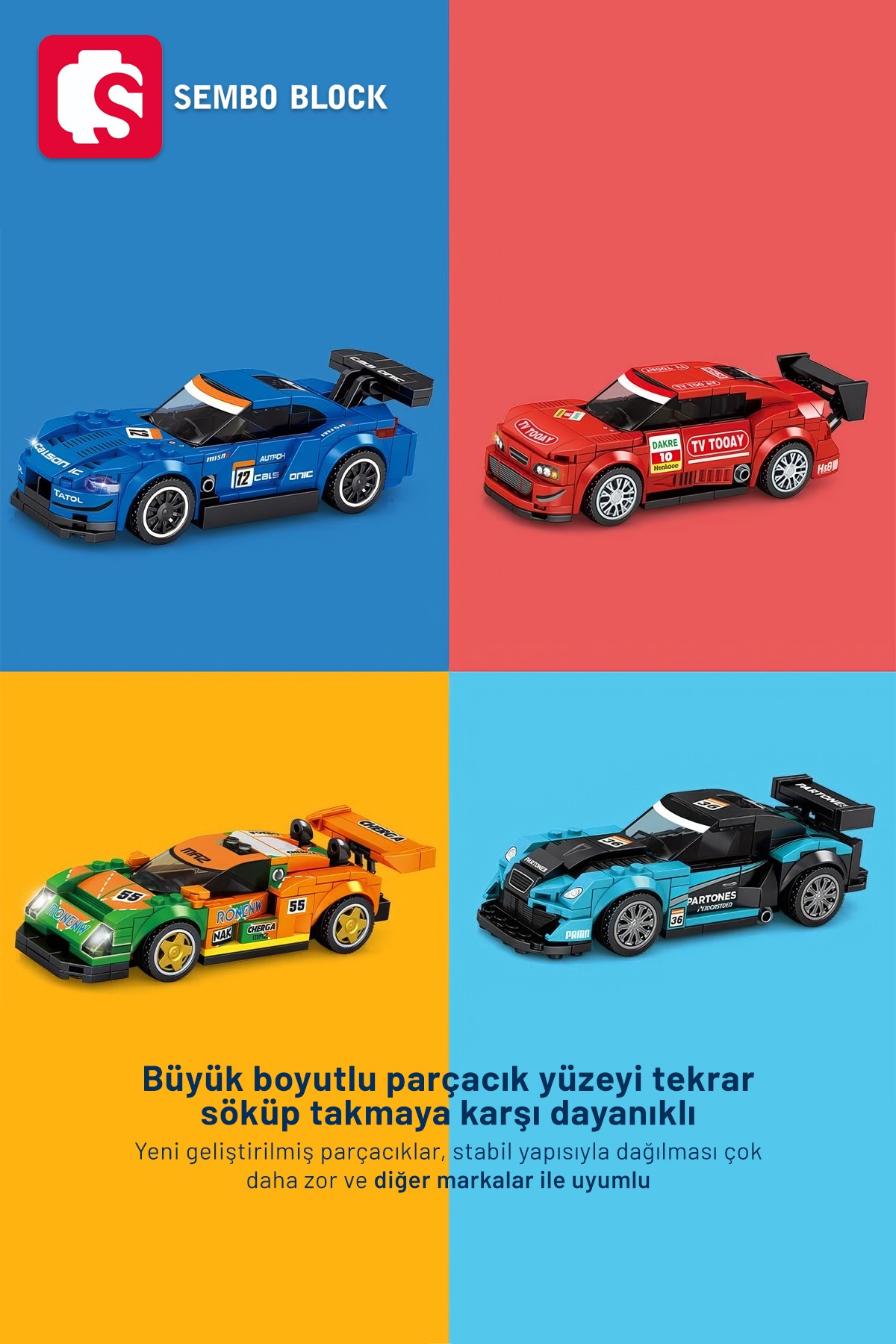 Famous Car Mavi Yarış arabası 196 Parça yapı blokları Lego ile uyumlu (5071)