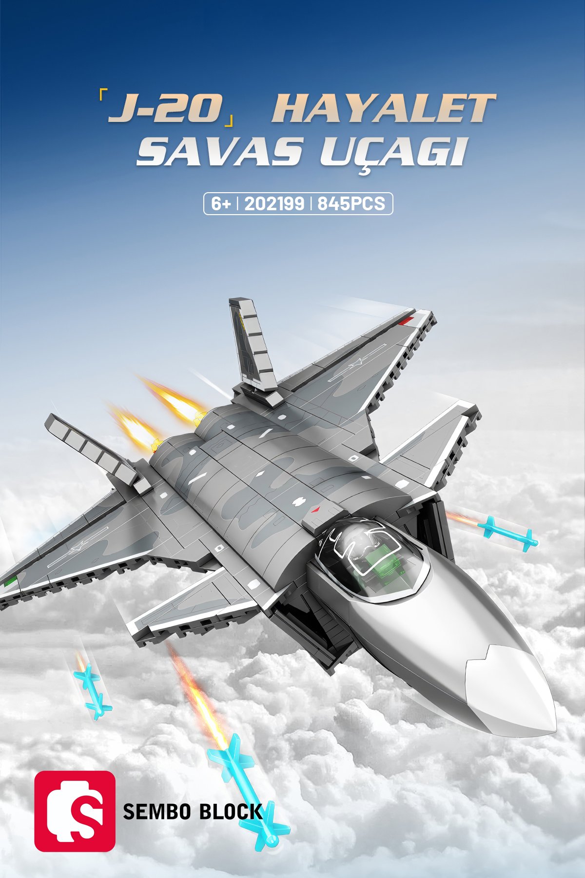 J-20 Hayalet Savaş Uçağı 845 Parça yapı blokları Lego ile uyumlu (201199)