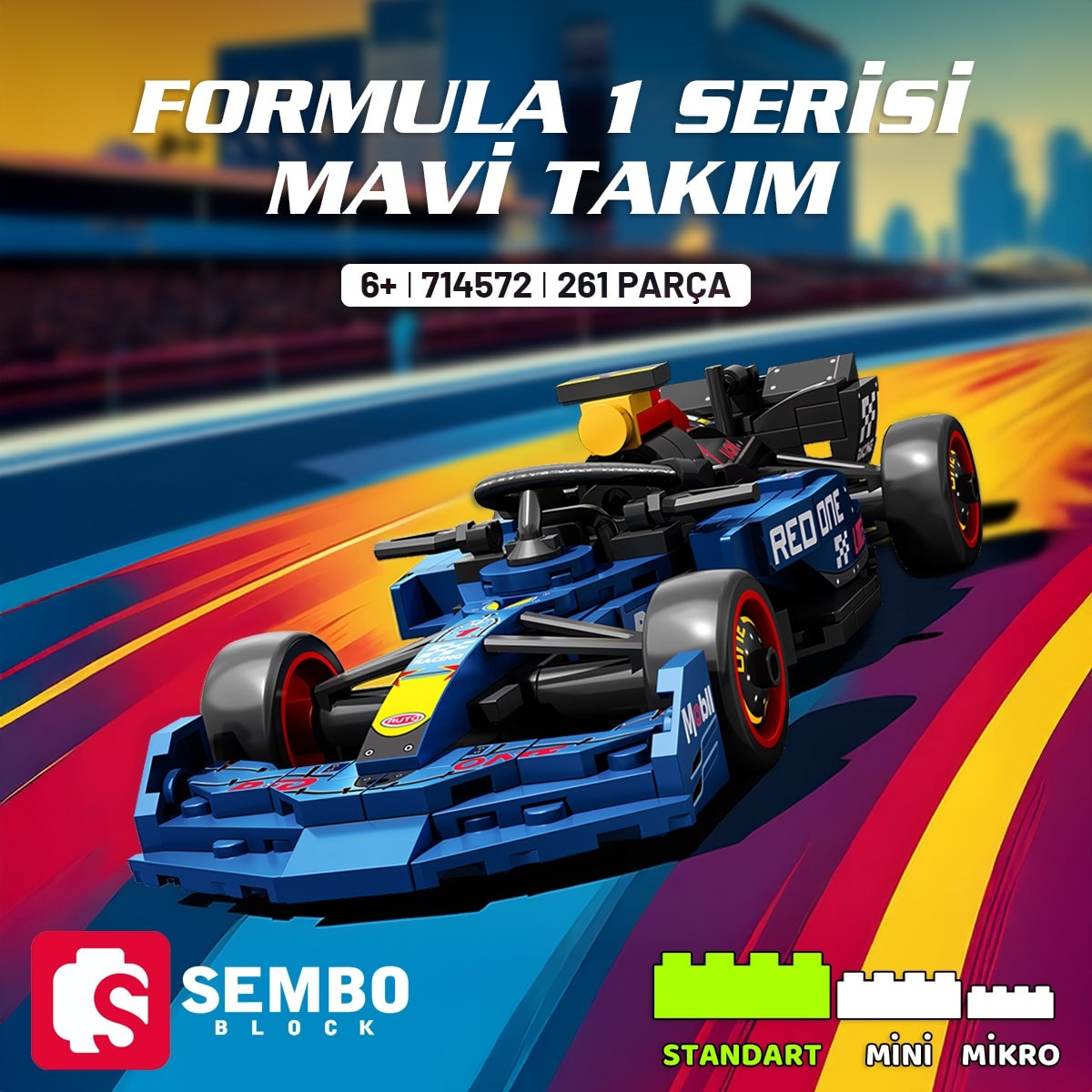 Sembo Block Formula 1 Serisi Mavi Takım Yapı Bloğu Seti – 261 Parça