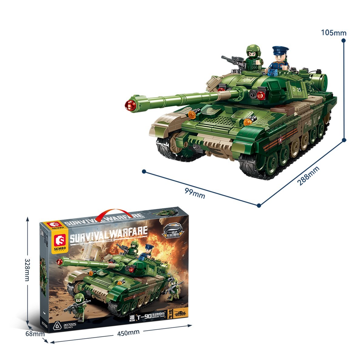 Sembo Block T-90 Ana Muharebe Tankı Yapı Bloğu Seti 765 Parça
