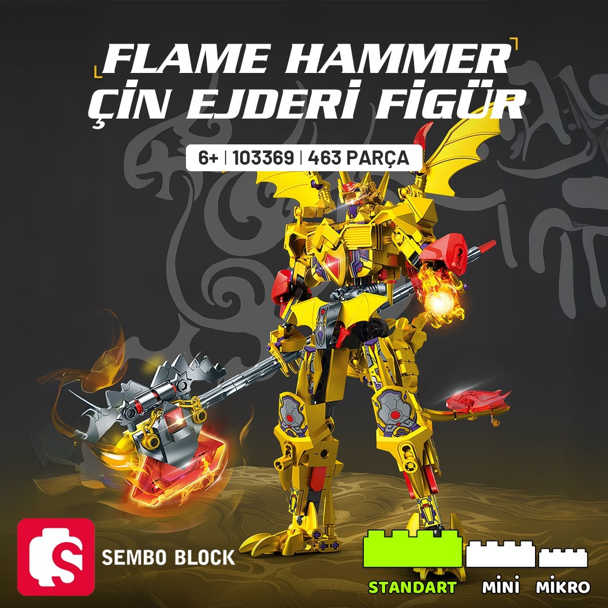 Sembo Block Flame Hammer Çin Ejderi Figür Yapı Bloğu Seti 463 Parça