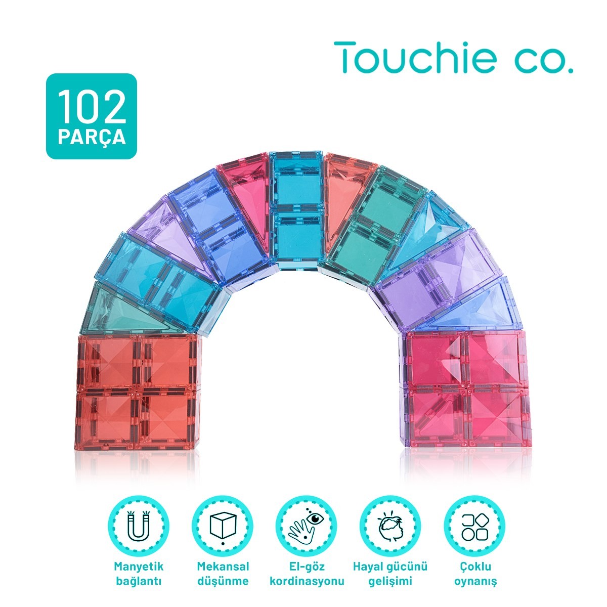 Touchie Co. Mıknatıslı manyetik 102 parça yapı blokları seti