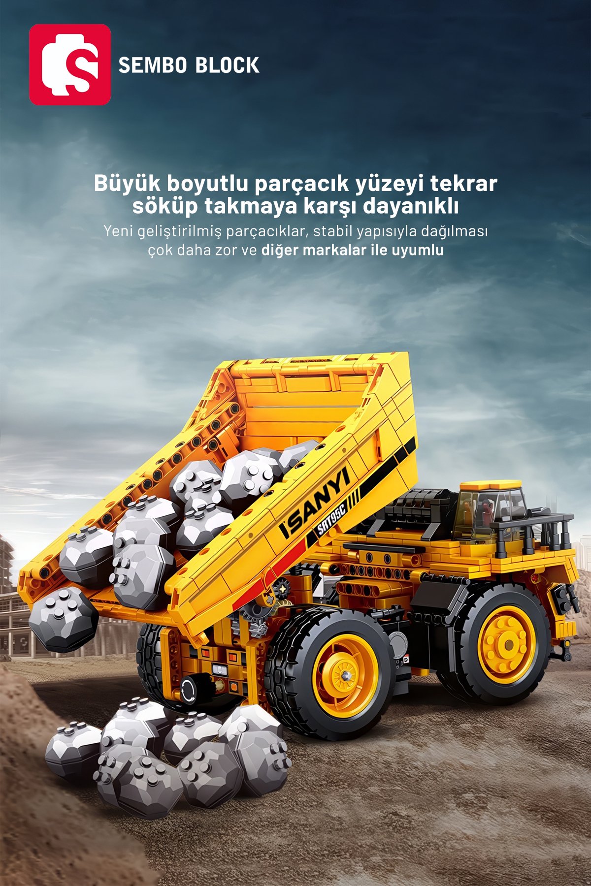 Sany Lisanslı Maden Kamyonu 1261 Parça yapı blokları Lego ile uyumlu (712023)