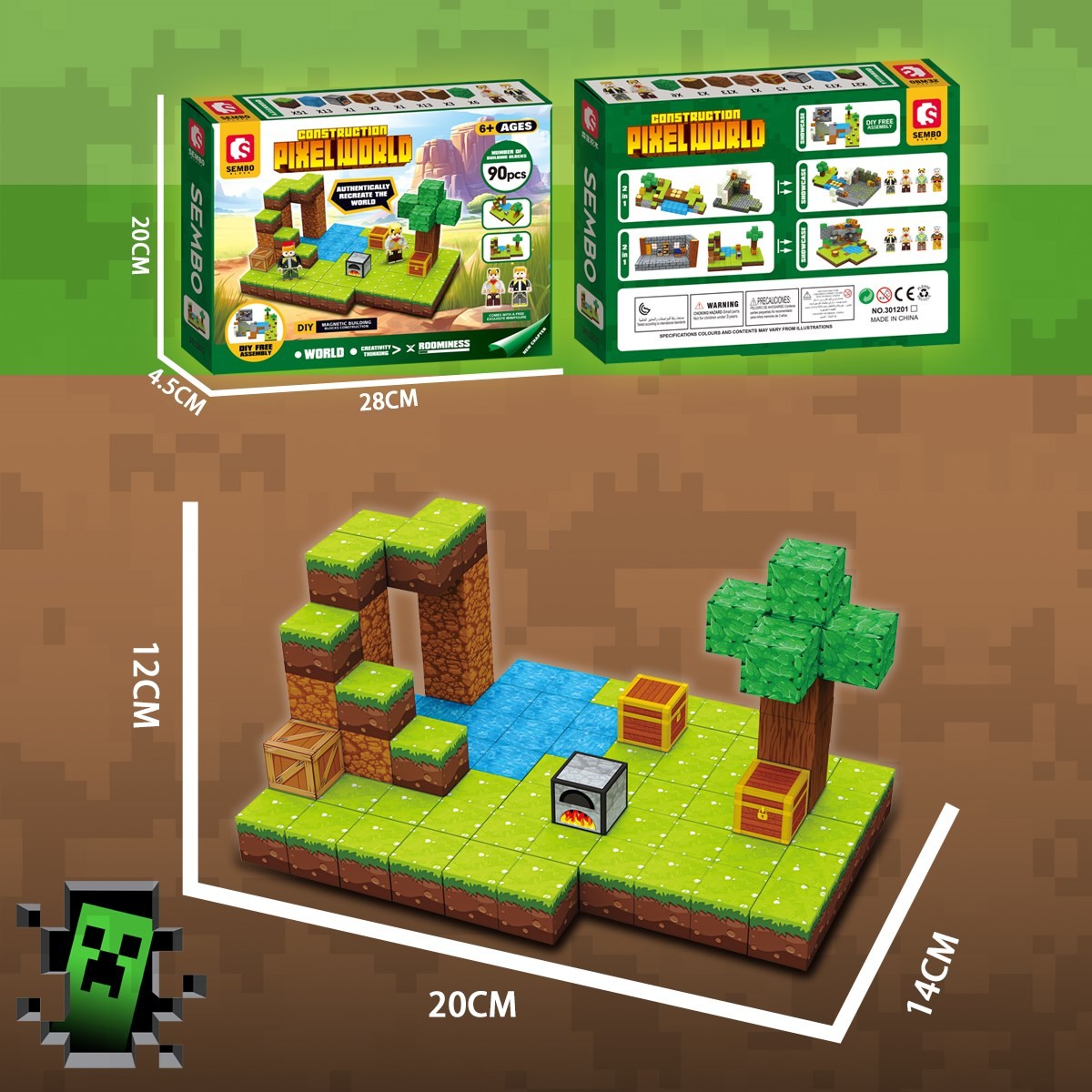 Sembo Block PixelWorld Macera Manyetik mıknatıslı küpler Yapı Bloğu Seti – 90 Parça