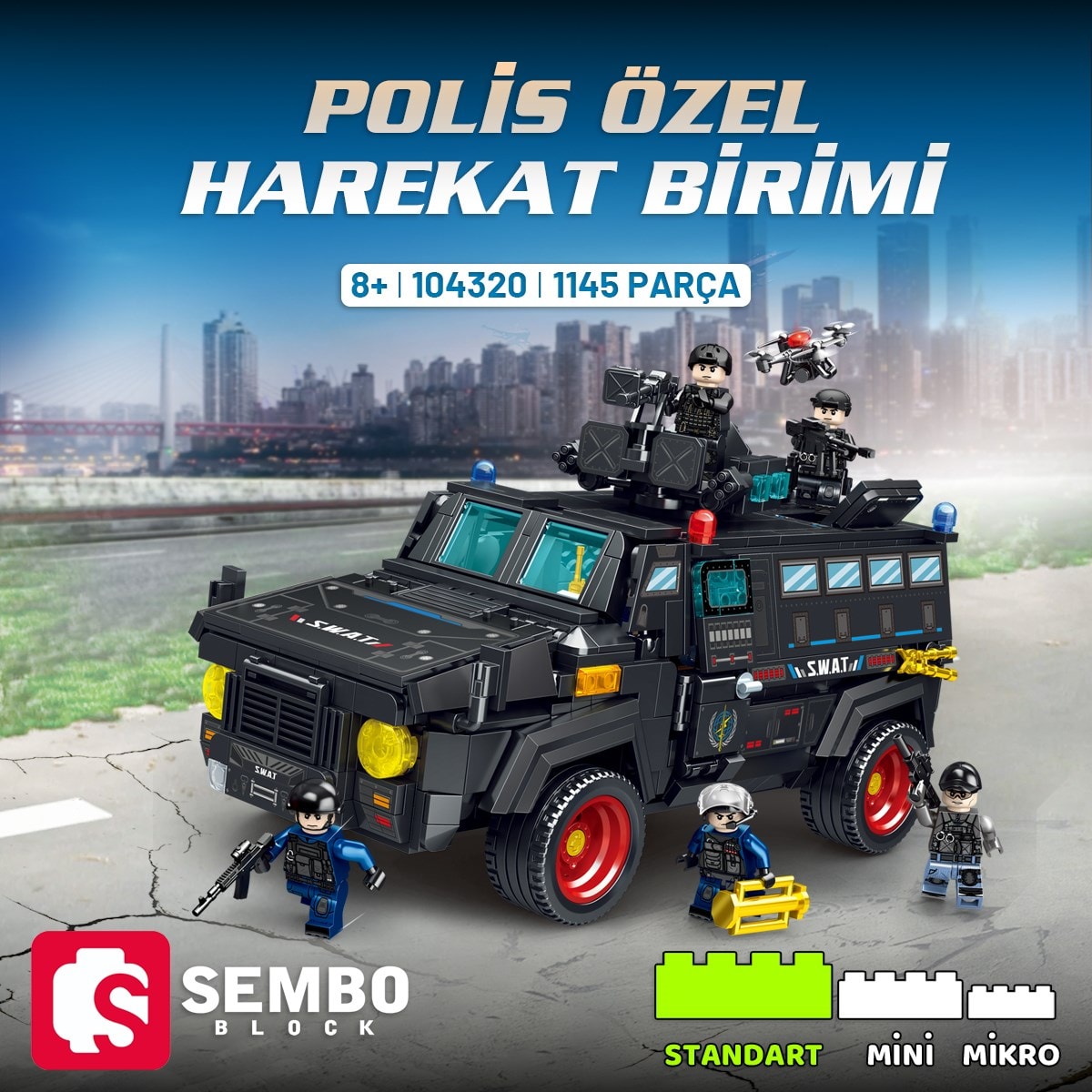 Sembo Block Polis Özel Harekat Birimi Yapı Bloğu Seti – 1145 Parça