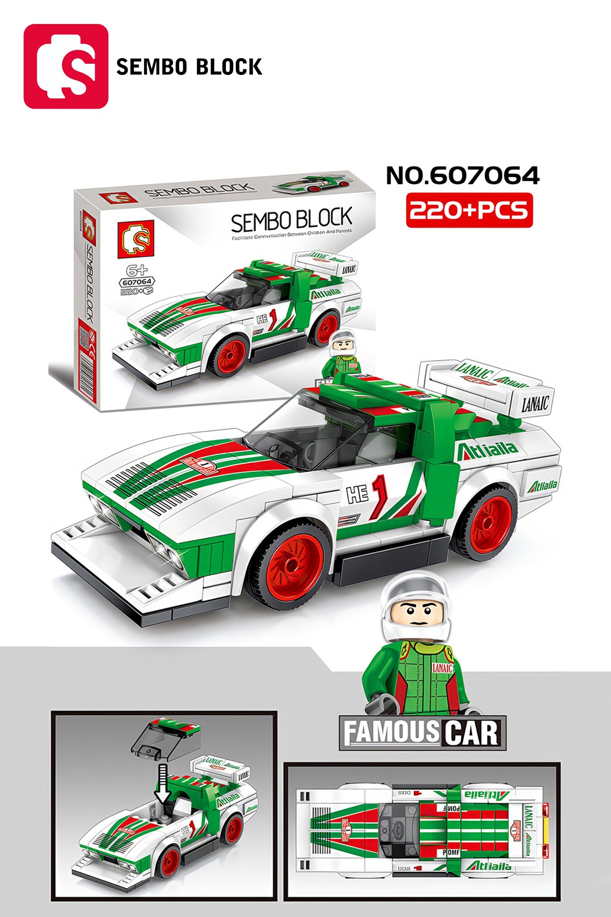 Lancia Stratos Yarış Arabası 209 Parça yapı blokları Lego ile uyumlu (607064)