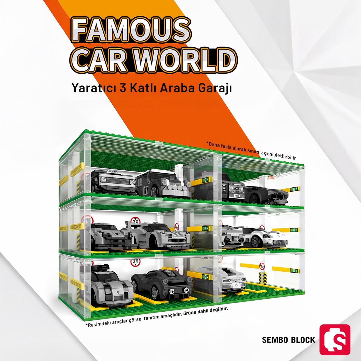 Famous Cars Araç Park yeri 6 araç için 130 Parça yapı blokları Lego ile Uyumlu (607341)