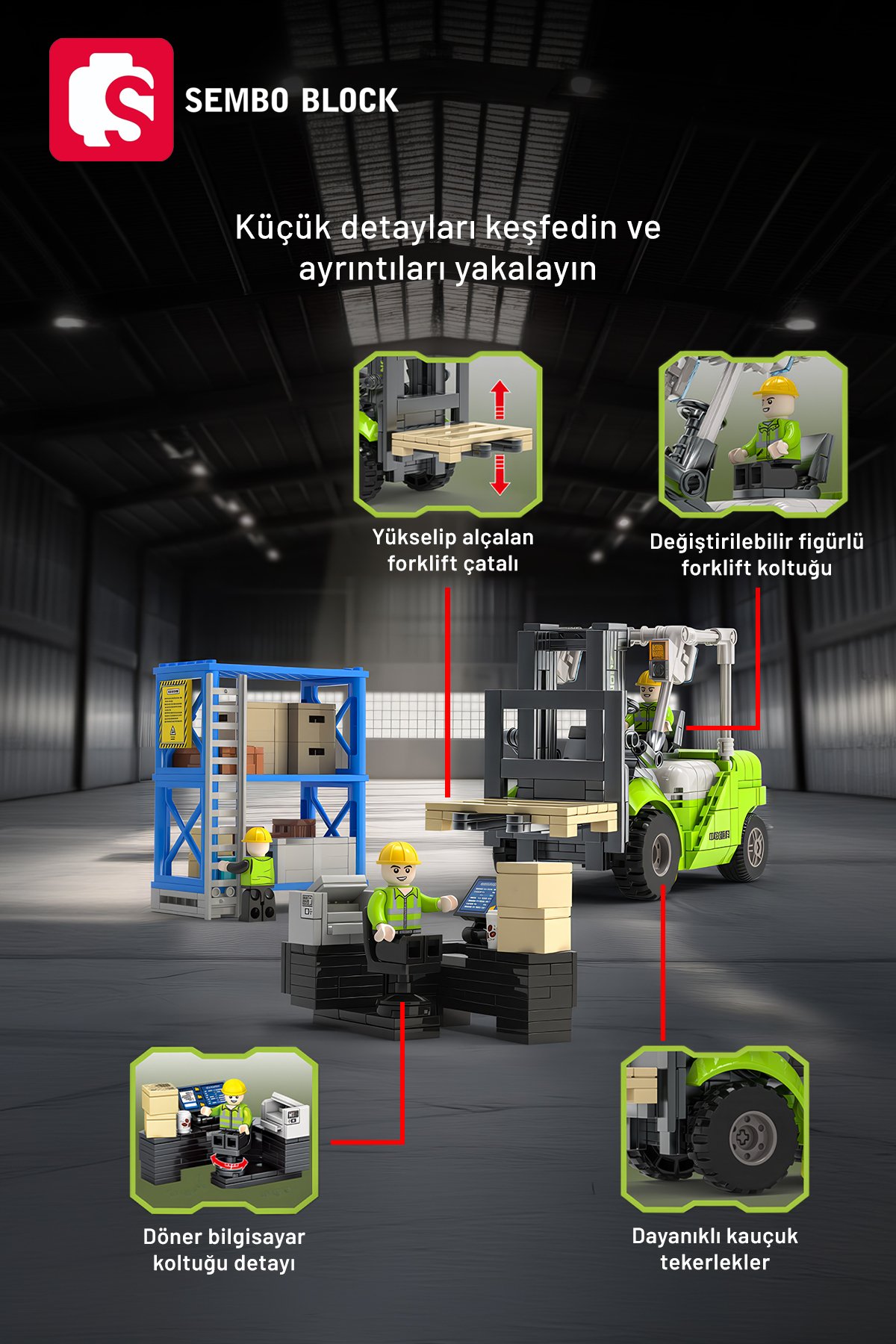 Zoomlion Lisanslı Forklift 646 Parça yapı blokları Lego ile uyumlu (705118)