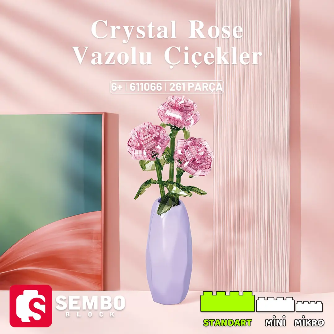 Crystal Rose Vazolu Çiçekler - 261 Parça | Sembo Block - Lego