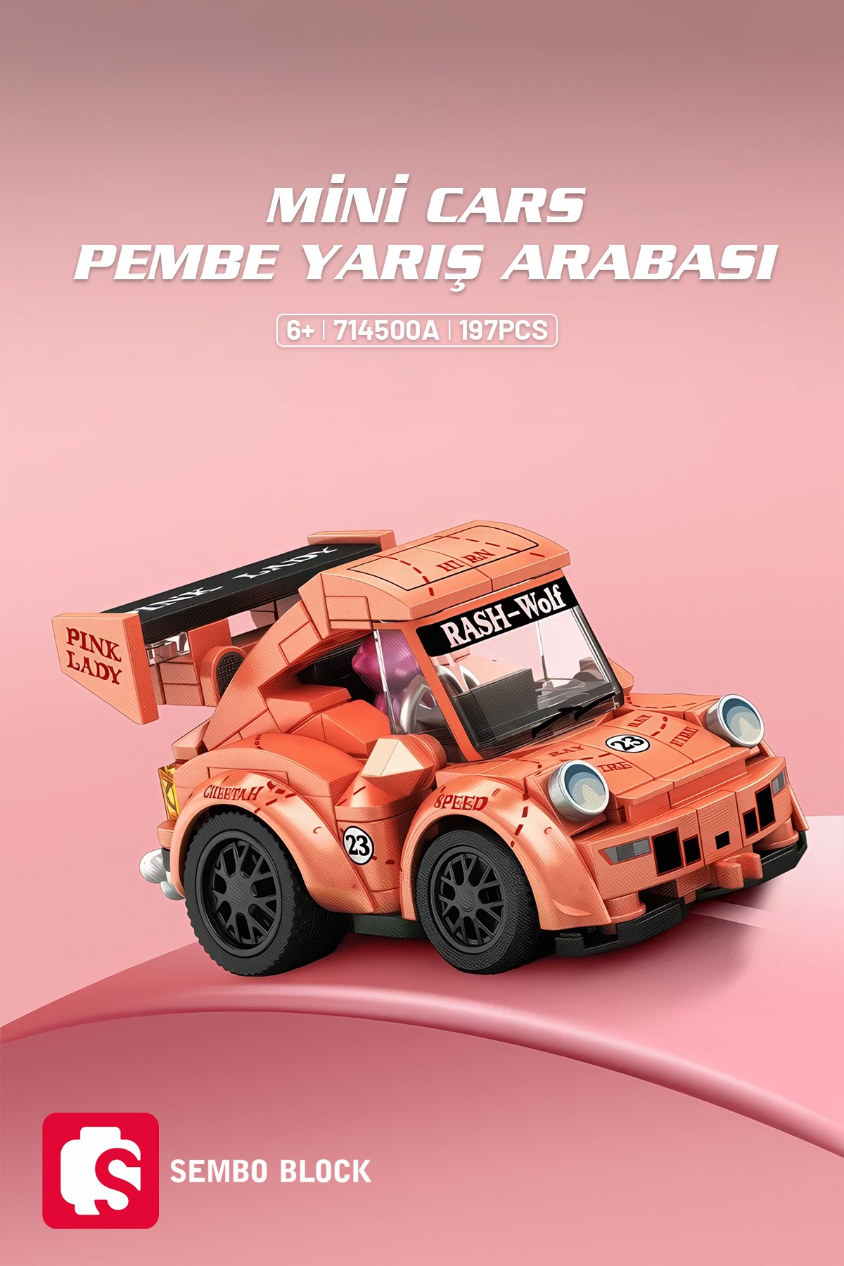 Mini Cars Pembe yarış arabası 197 Parça yapı blokları Lego ile uyumlu (714500A)