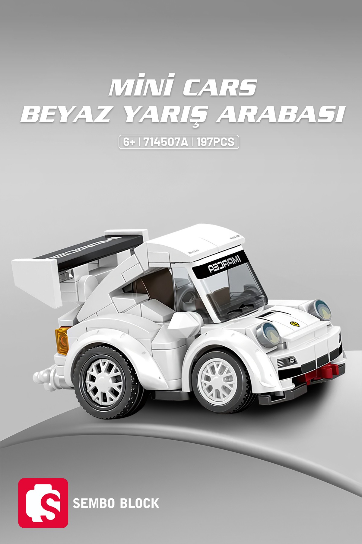 Mini Cars Beyaz yarış arabası 197 Parça yapı blokları Lego ile uyumlu (714507A)