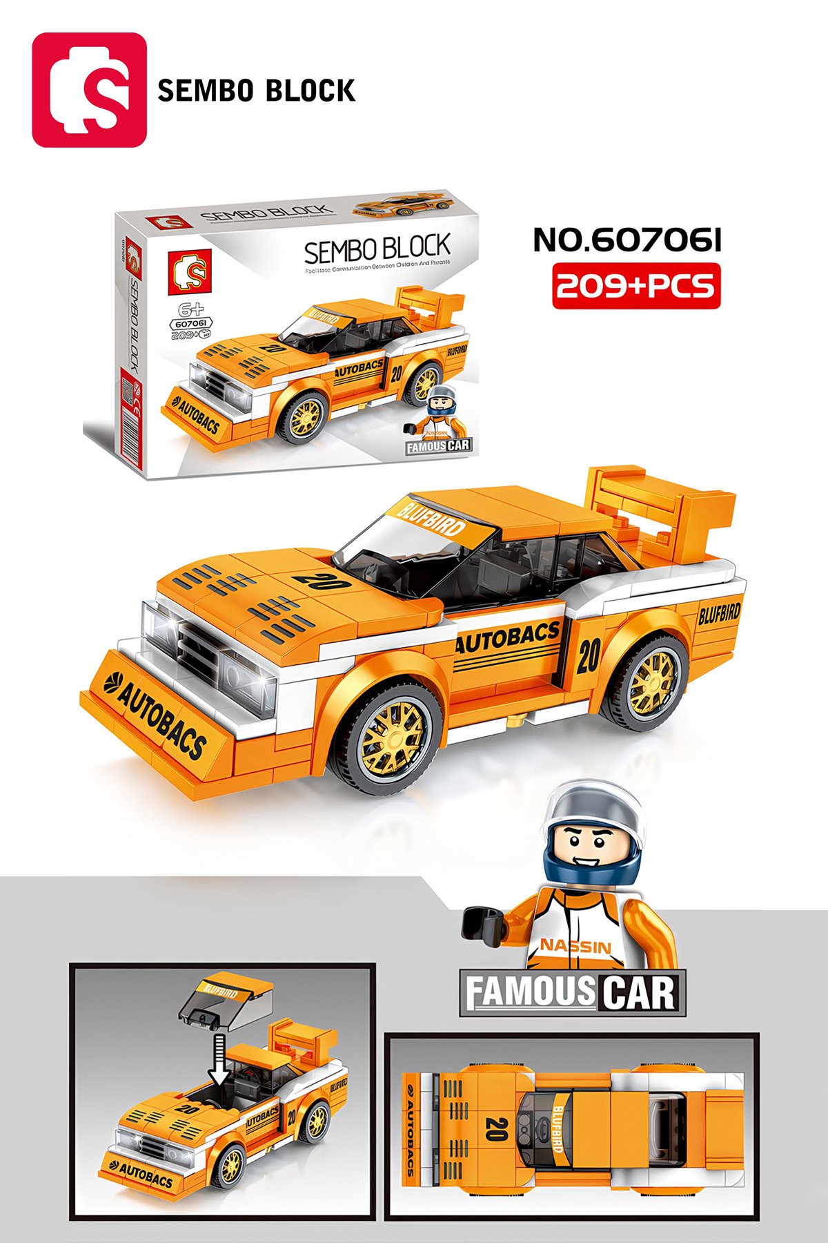 Nissan KY910 Bluebird Yarış Arabası 209 Parça yapı blokları Lego ile uyumlu (607061)