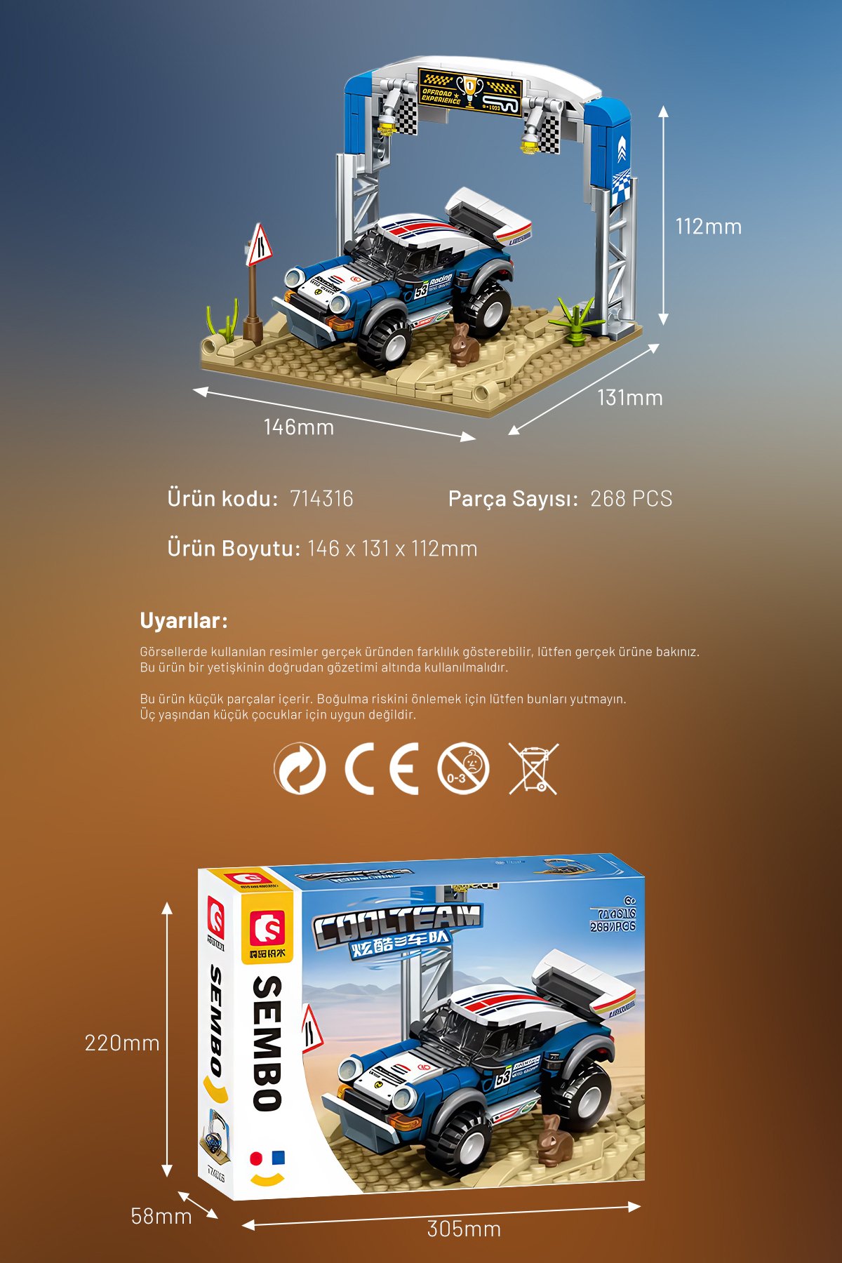 Cool Convoy Porscche Off-Road 268 Parça yapı blokları Lego ile uyumlu (714316)