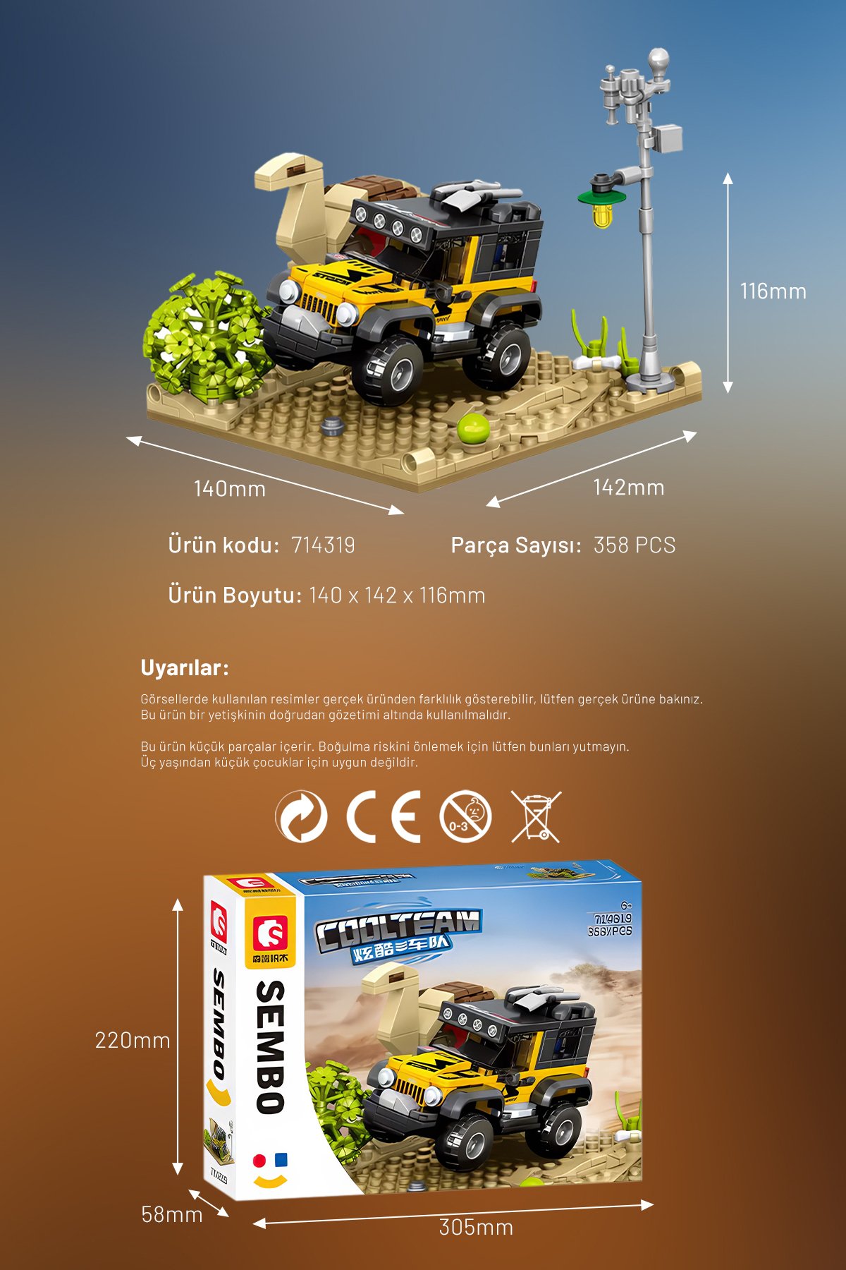 Cool Convoy Wranger Off-Road 358 Parça yapı blokları Lego ile uyumlu (714319)