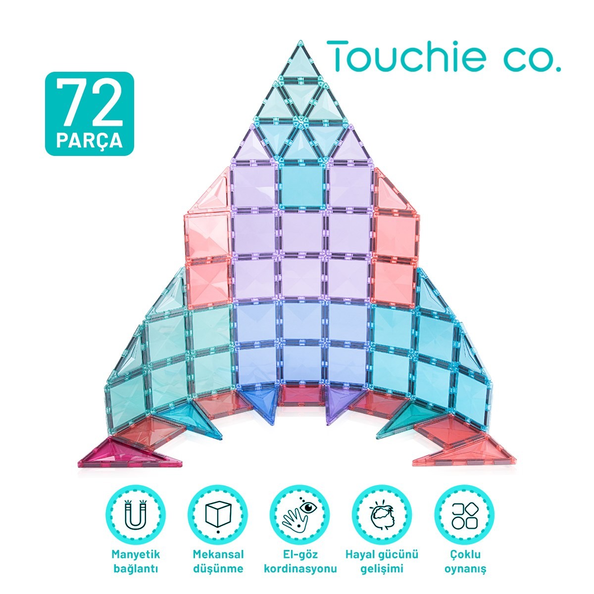 Touchie Co. Mıknatıslı manyetik 72 parça yapı blokları seti