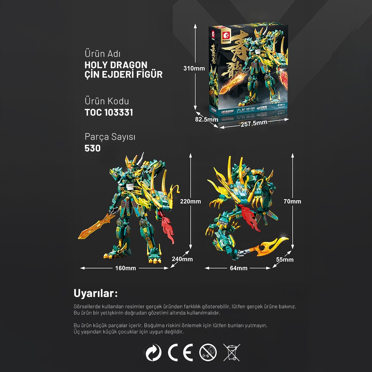 Sembo Block Holy Dragon Çin Ejderi Figür – 530 Parça Yapı Bloğu Seti