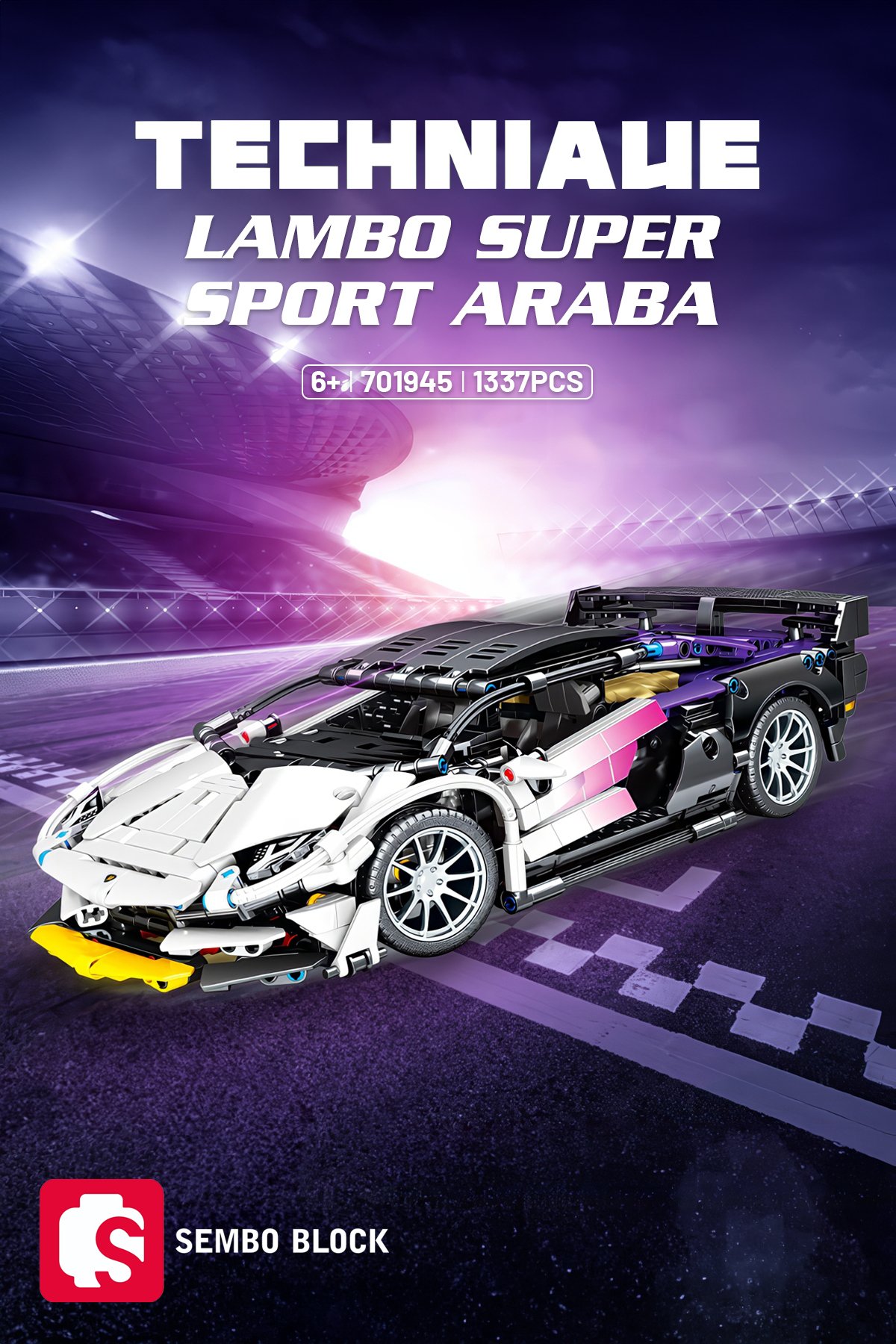 Lambo Super Sport araba 1337 Parça yapı blokları Lego ile uyumlu (701945)