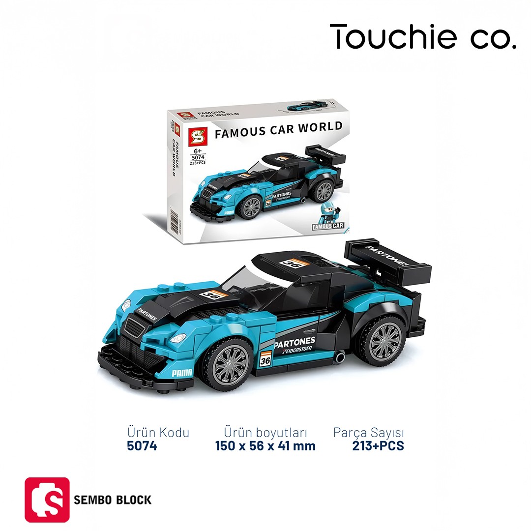 Famous Car Mavi&Siyah Yarış arabası 196 Parça yapı blokları Lego ile uyumlu (5074)