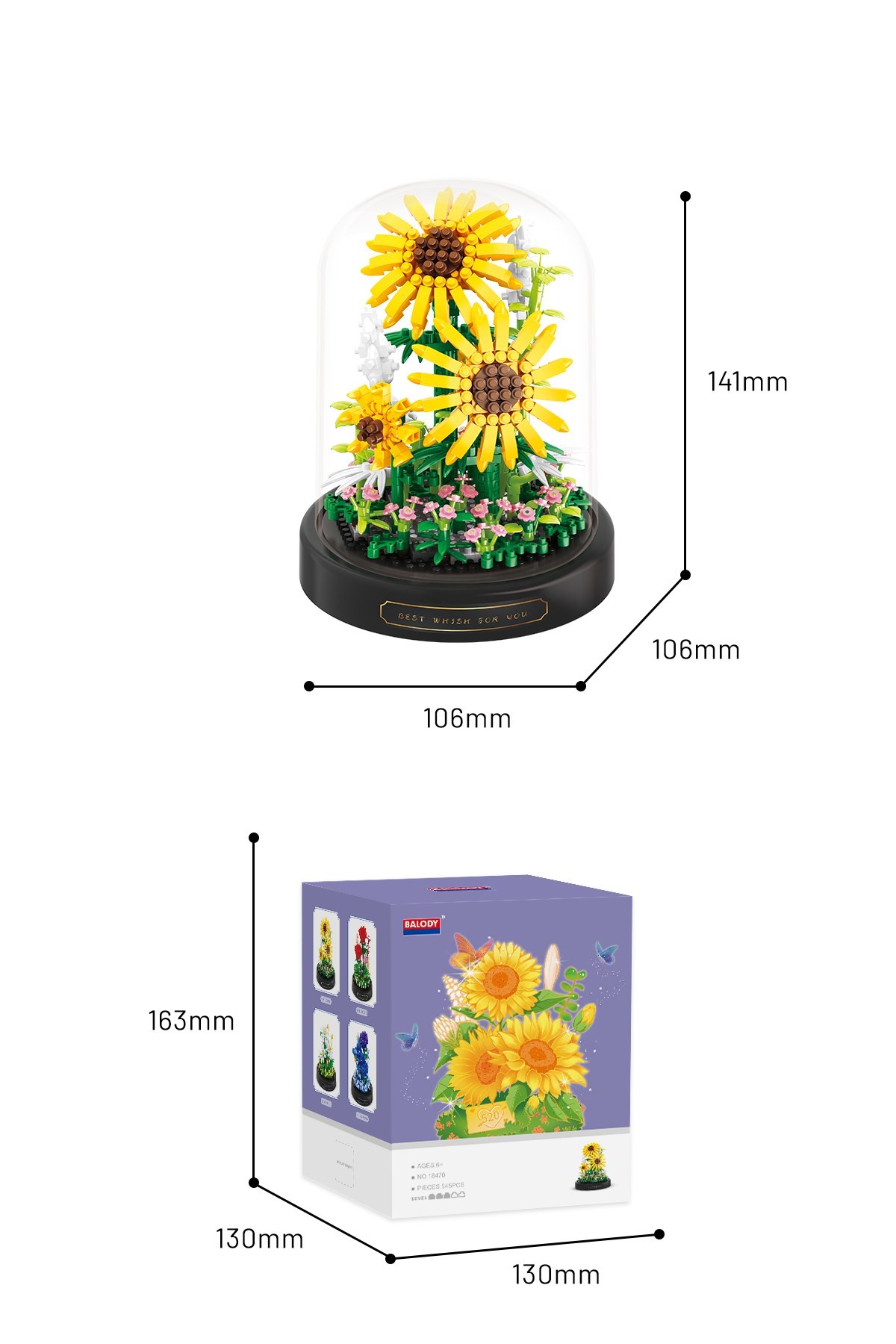 Balody Fanuslu Çiçek Serisi – Ayçiçeği (BL18470) – Mini Blok Yapı Oyuncakları Seti