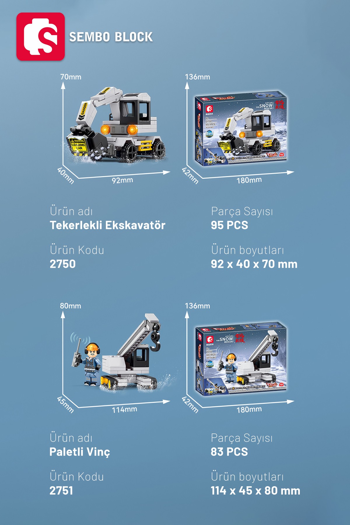 8'i 1 arada Kar Kurtarma seti 730 Parça yapı blokları Lego ile uyumlu(2744-2751)