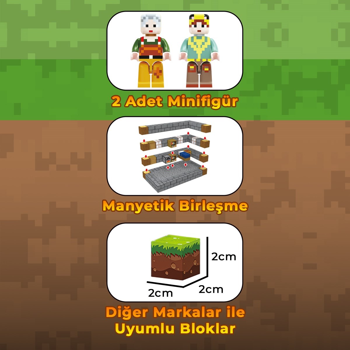 Sembo Block PixelWorld Serüven Manyetik Mıknatıslı Yapı Bloğu Seti 90 Parça