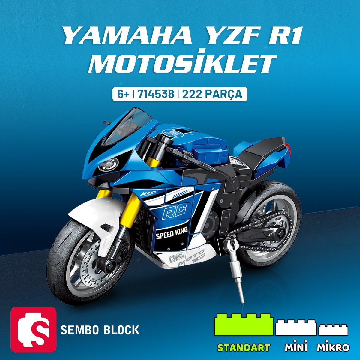 Sembo Block Yamaha YZF R1 Motosiklet 222 Parça Yapı Bloğu Seti