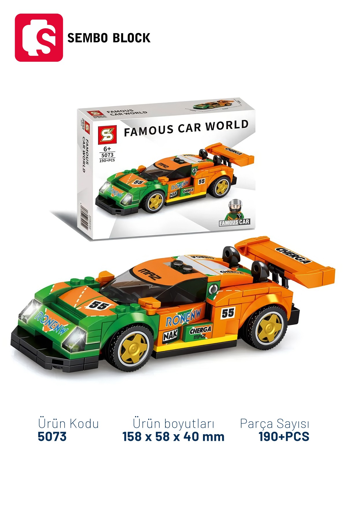 Famous Car MaviTuruncu&Yeşil Yarış arabası 196 Parça yapı blokları Lego ile uyumlu (5073)