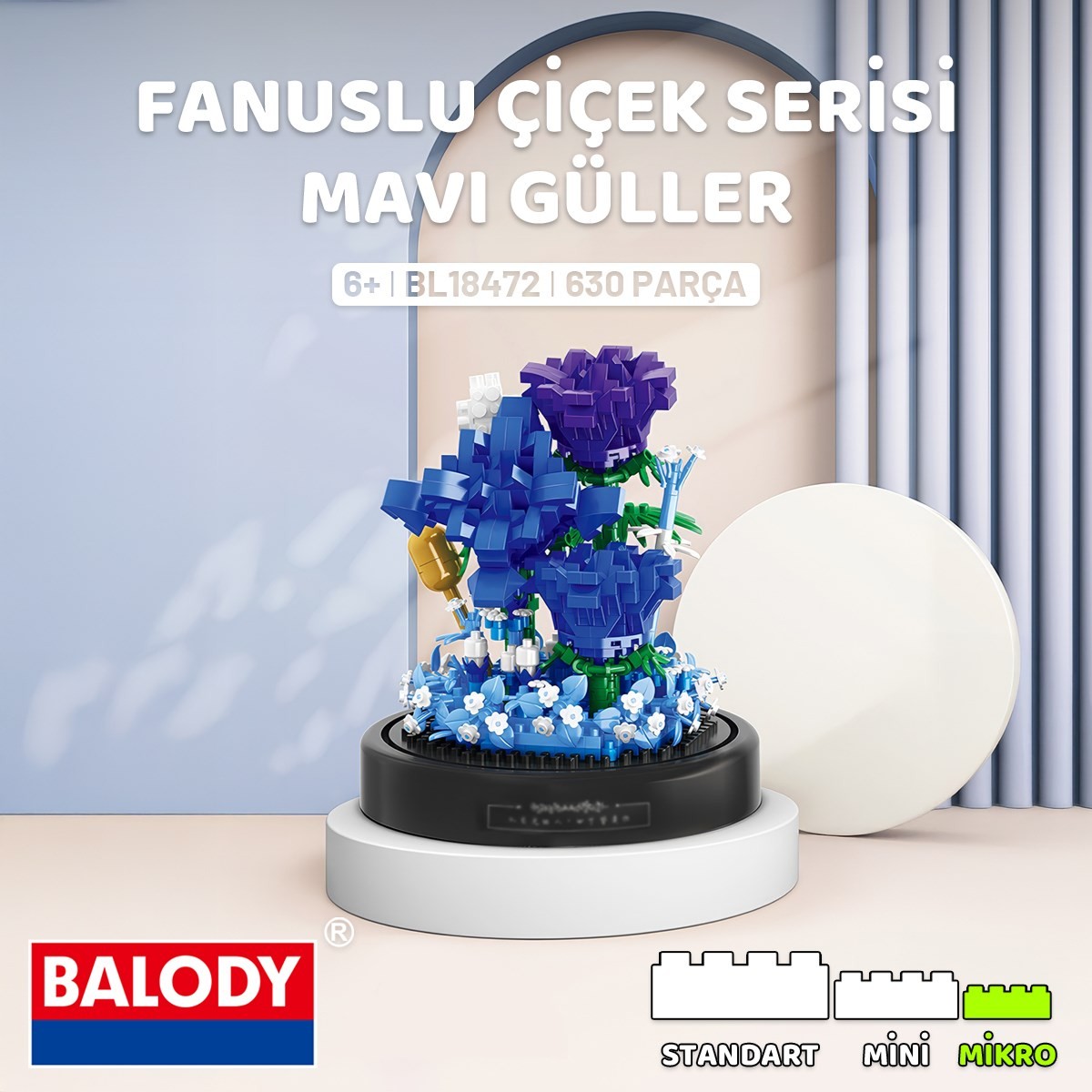 Balody Fanuslu Çiçek Serisi – Mavi Güller (BL18472) – Mini Blok Yapı Oyuncakları Seti