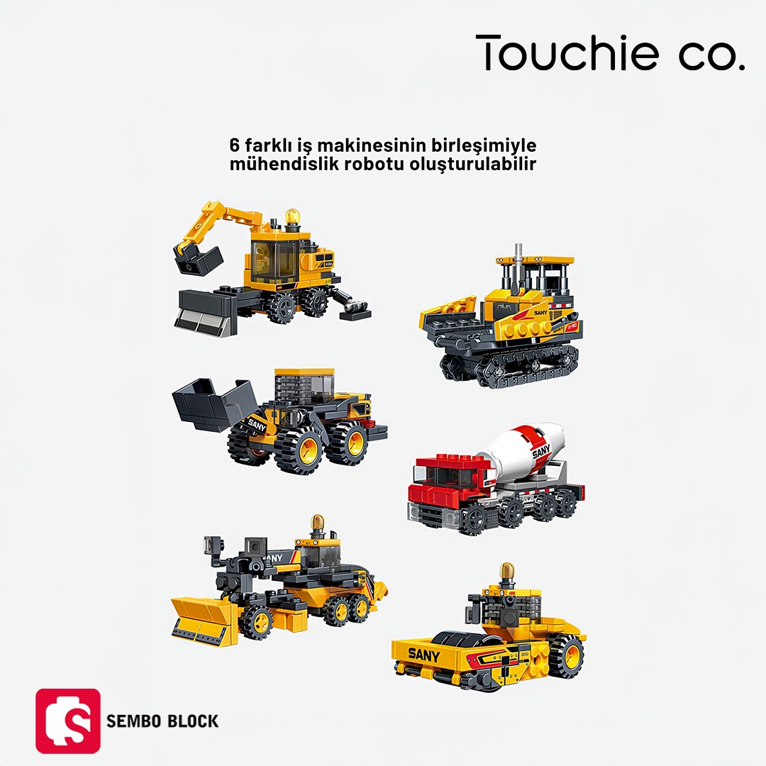 Sany Lisanslı 6'sı 1 Arada mühendislik robotu 583 parça yapı blokları Lego ile uyumlu (712009-712014)