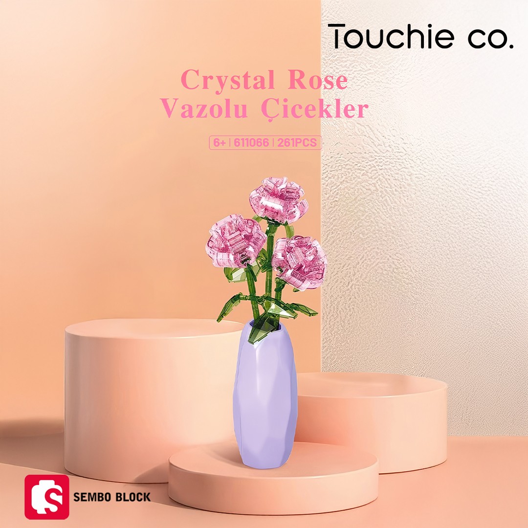 Crystal Rose Vazolu Dekoratif Güller 261 Parça yapı blokları Lego ile uyumlu (611066)