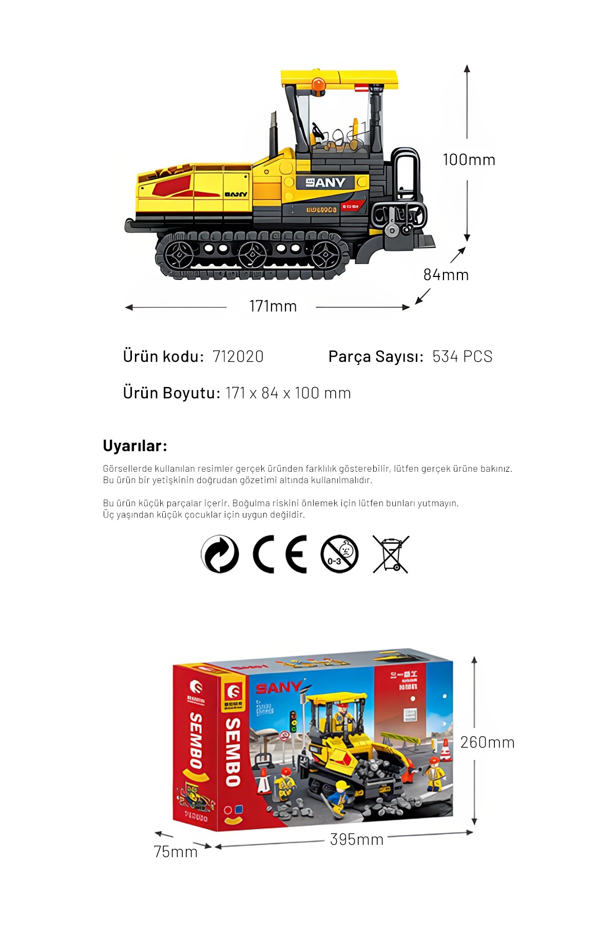 Sany Lisanslı SSP130C-8 Asfalt dökme Aracı 534 Parça yapı blokları Lego ile uyumlu (712020)