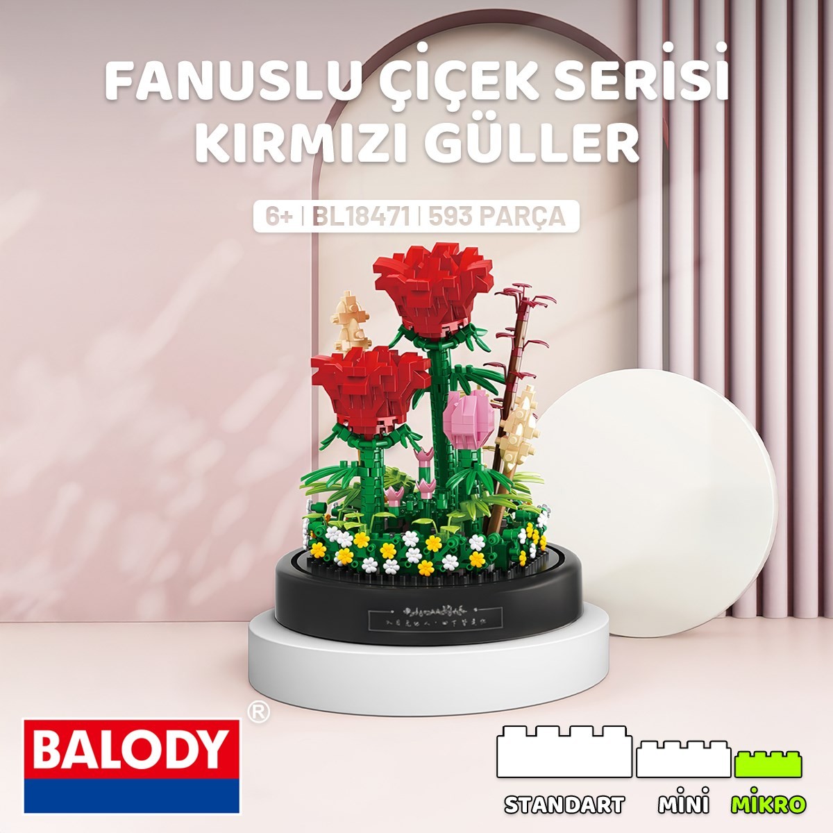 Balody Fanuslu Çiçek Serisi – Kırmızı Güller (BL18471) – Mini Blok Yapı Oyuncakları Seti