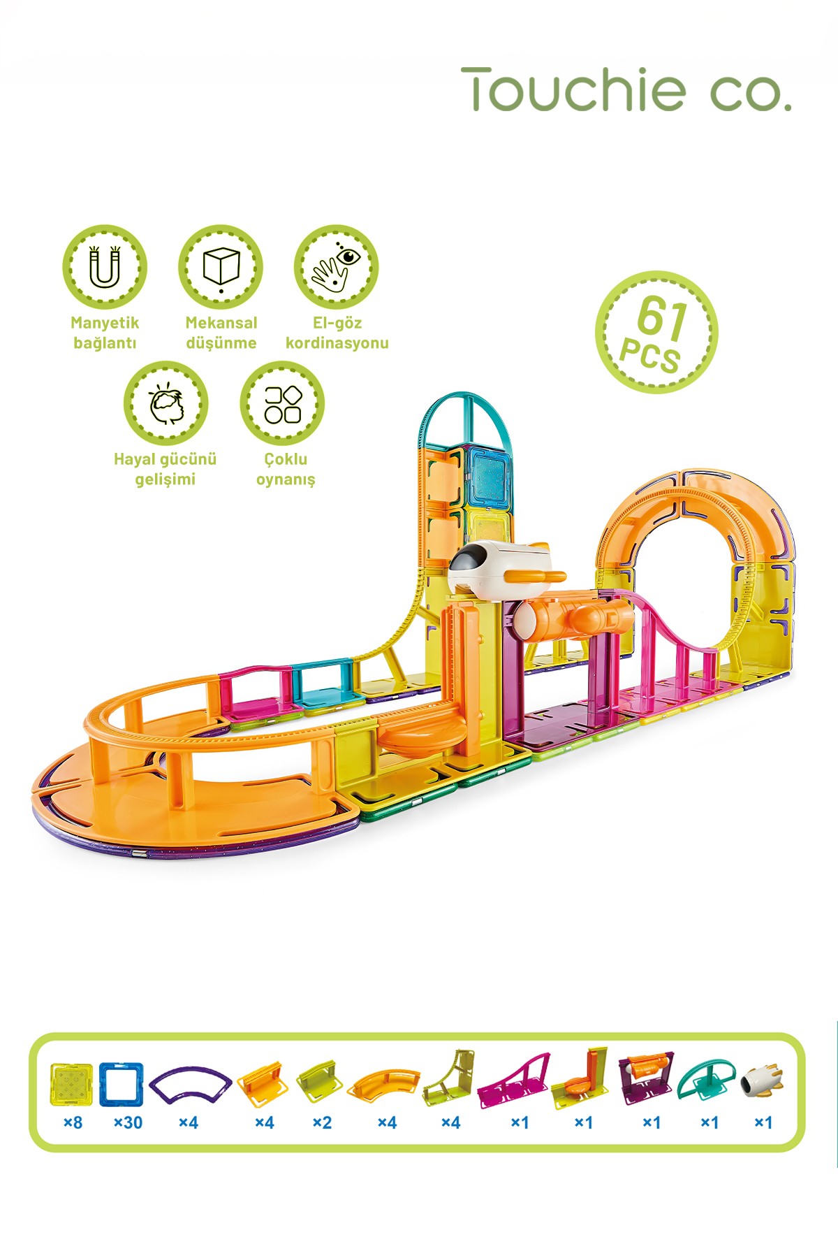 Mıknatıslı manyetik roller coaster yapı blokları 61 Parça Stem oyun seti