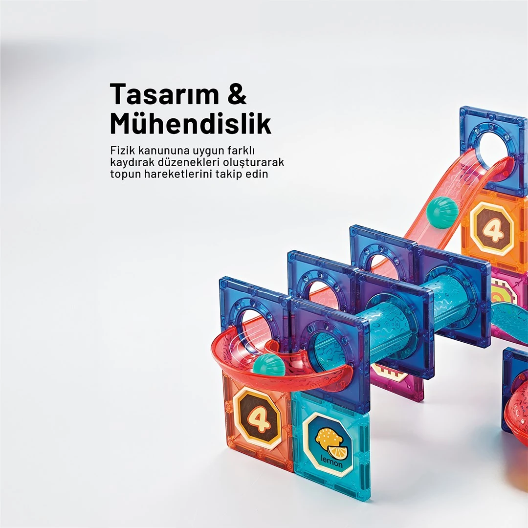 Touchie Co. Işıklı Manyetik mıknatıslı marble run  90 Parça
