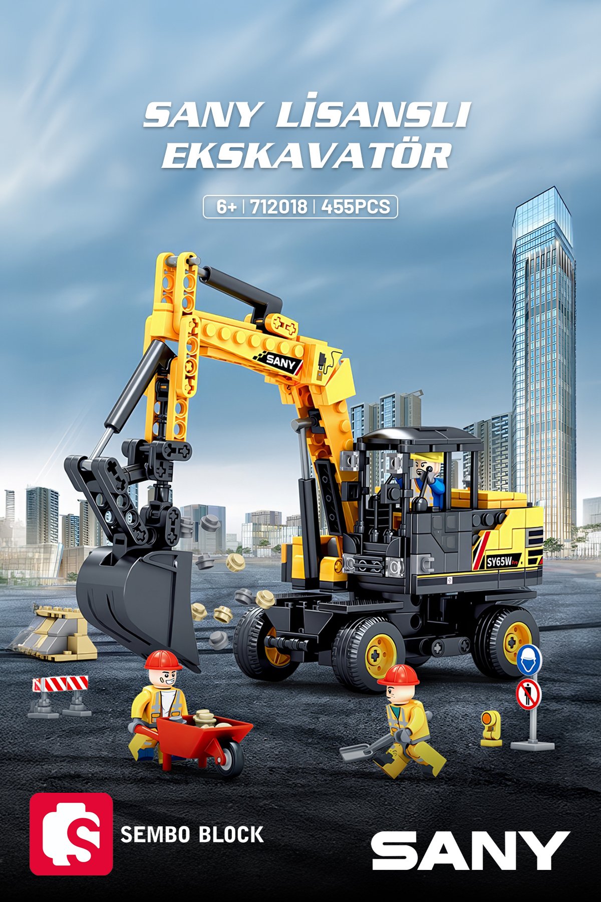 Sany Lisanslı SY65WPro Ekskavatör 453 Parça yapı blokları Lego ile uyumlu (712018)